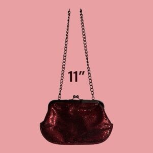 Express Ruby Red Beaded Snap Close Evening Bag with Chain Strap
